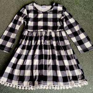 Dress black and white plaid with white detail hem